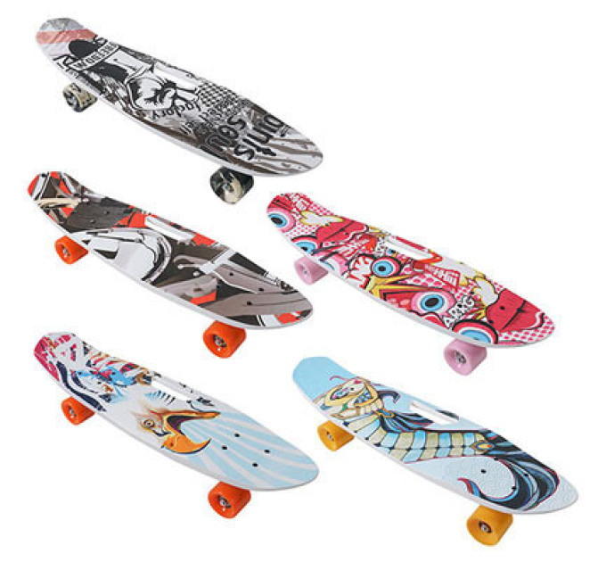 Скейт детский пенниборд с ручкой Penny Board, колеса PU 58х45 мм, дека 60х45 см, 5 видов