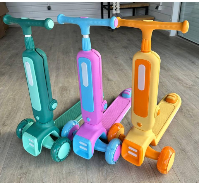 Детский самокат-беговел светящаяся музыкальная платформа Scooter 2в1