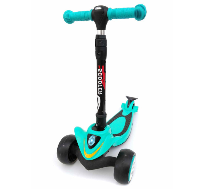 Детский складной самокат Scooter, светящиеся колеса, с фонариком и накладками на диски