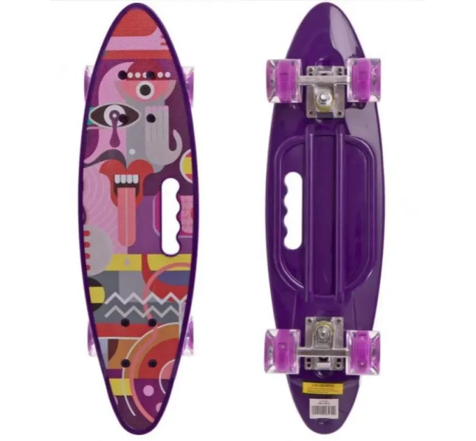 Скейт Пенниборд (Penny Board) со светящимися колесами и ручкой