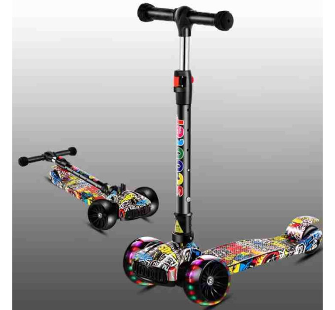 Дитячий триколісний самокат Scooter 505 алюміній+сталь, регульоване кермо, колеса зі світлом, музика, складаний