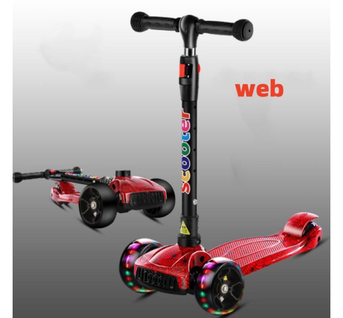 Дитячий триколісний самокат Scooter 505 алюміній+сталь, регульоване кермо, колеса зі світлом, музика, складаний