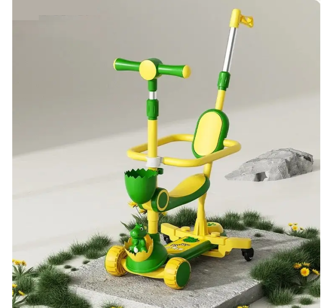 Самокат детский Scooter колеса со светом, складной, дополнительные колеса, родительская ручка