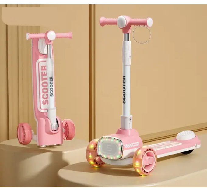 Самокат детский Scooter колеса со светом, фара на руле, складной с музыкой