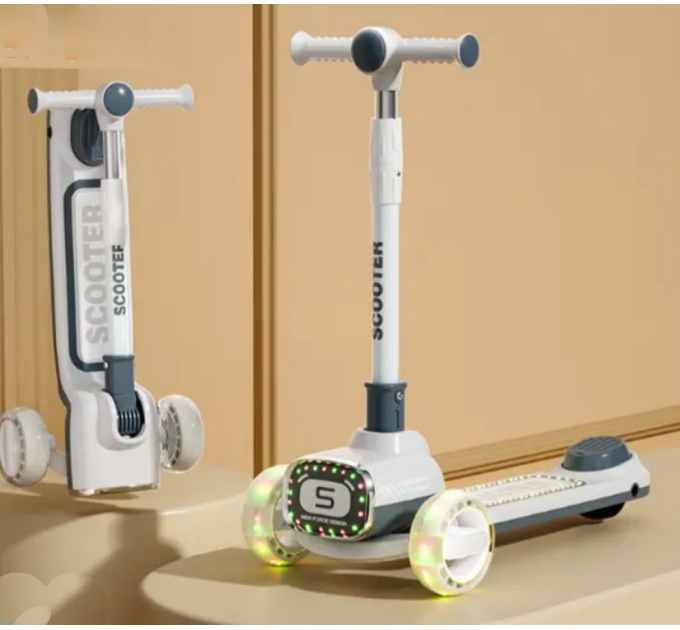 Самокат детский Scooter колеса со светом, фара на руле, складной с музыкой