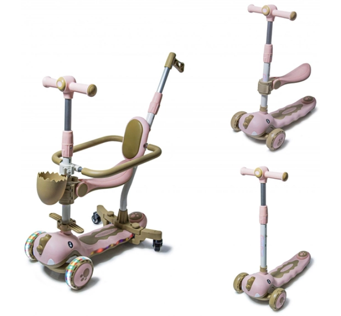 Самокат детский Scooter колеса со светом, складной, дополнительные колеса, родительская ручка, бампер