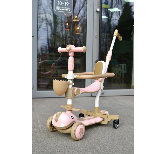 Самокат детский Scooter колеса со светом, складной, дополнительные колеса, родительская ручка, бампер