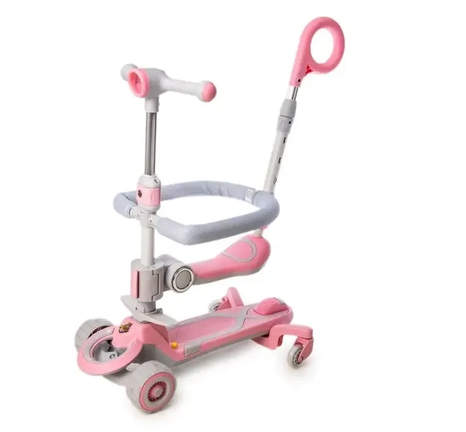 Самокат детский Scooter колеса со светом, складной, дополнительные колеса, родительская ручка, бампер