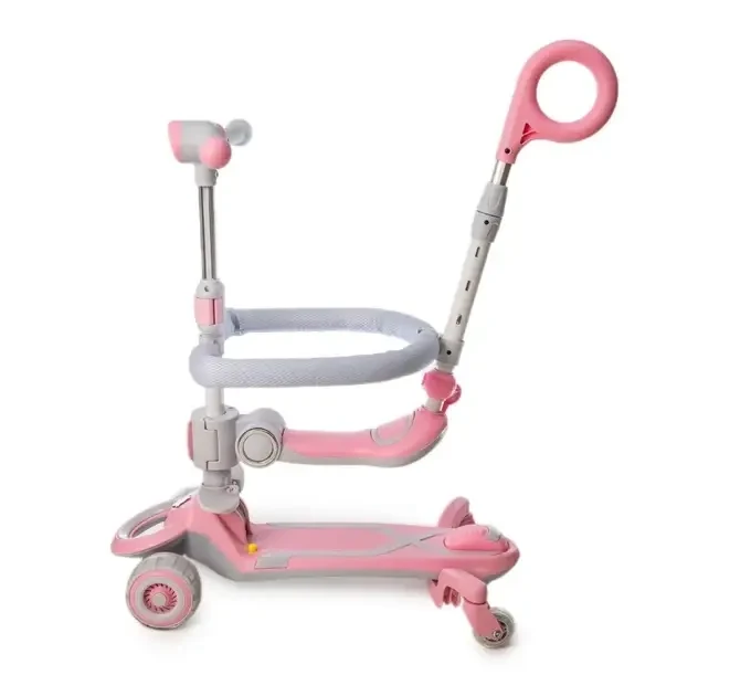 Самокат детский Scooter колеса со светом, складной, дополнительные колеса, родительская ручка, бампер