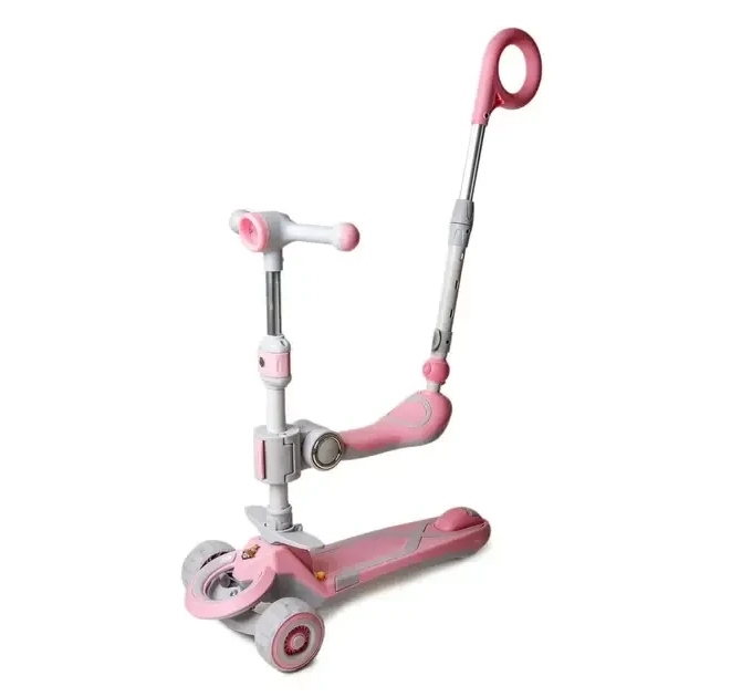 Самокат детский Scooter колеса со светом, складной, дополнительные колеса, родительская ручка, бампер