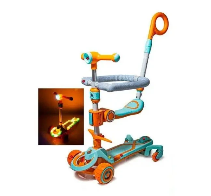 Самокат детский Scooter колеса со светом, складной, дополнительные колеса, родительская ручка, бампер