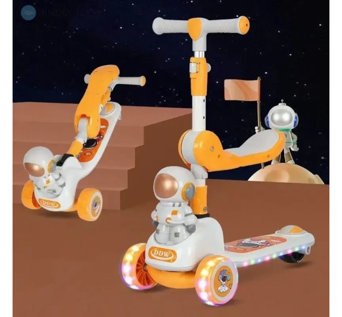 Самокат беговел детский Scooter колеса со светом, складной, с музыкой