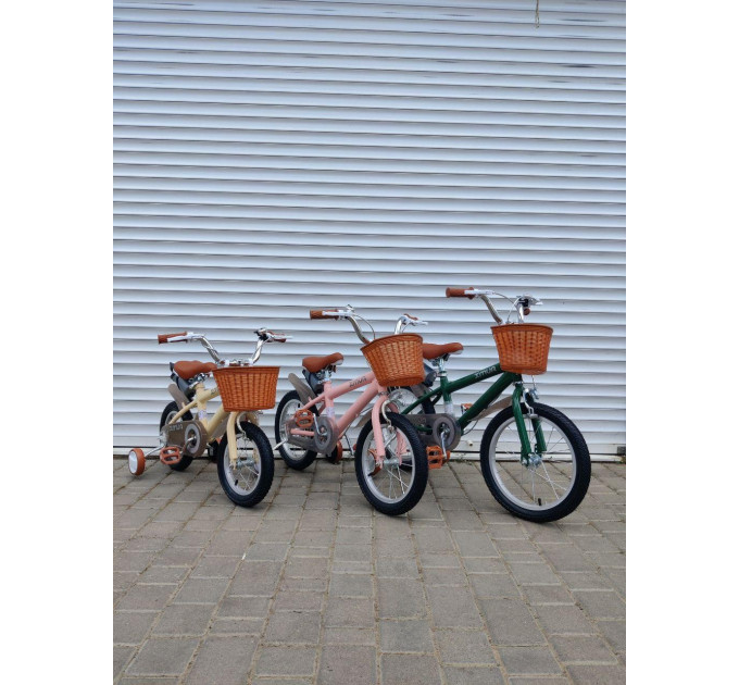 Детский двухколесный велосипед Xmua 14" с бутылкой и корзинкой, дополнительные колеса, 3 цвета