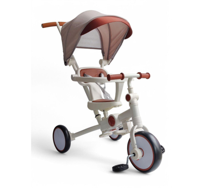 Детский складной велосипед беговел Royal Leather Trike 105-2 с бортиками, навесом и родительской ручкой