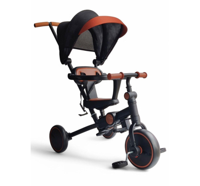 Детский складной велосипед беговел Royal Leather Trike 105-2 с бортиками, навесом и родительской ручкой