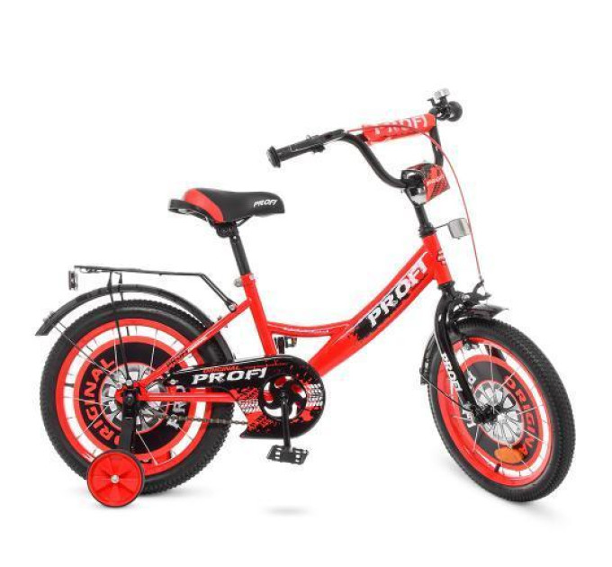 Детский велосипед Original boy двухколесный PROF1 16" Y1646-1 красно-черный дополнительные колеса
