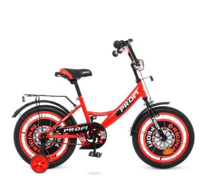 Детский велосипед Original boy двухколесный PROF1 16" Y1646-1 красно-черный дополнительные колеса