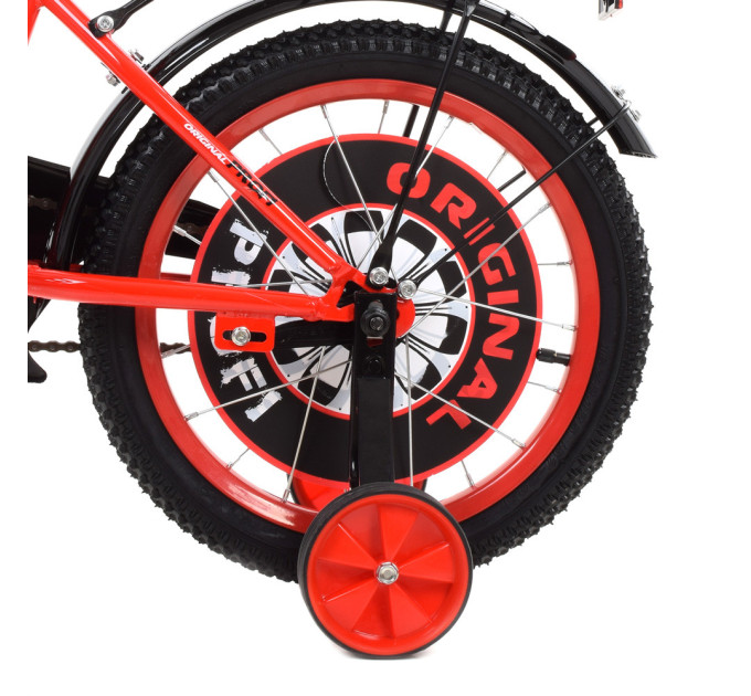 Детский велосипед Original boy двухколесный PROF1 16" Y1646-1 красно-черный дополнительные колеса