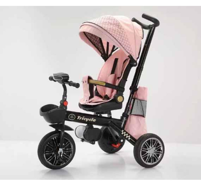 Детский велосипед-коляска с родительской ручкой Baby Tricyc KBQ-6170 поворотное сиденье, свет, музыка, 2 цвета