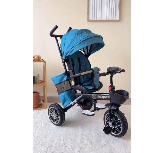Детский велосипед-коляска с родительской ручкой Baby Tricyc KBQ-6170 поворотное сиденье, свет, музыка, 2 цвета