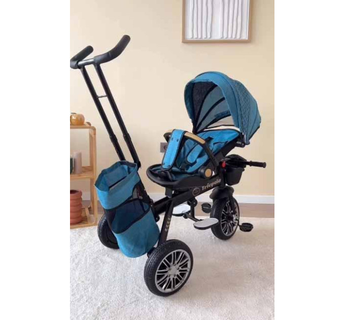 Детский велосипед-коляска с родительской ручкой Baby Tricyc KBQ-6170 поворотное сиденье, свет, музыка, 2 цвета