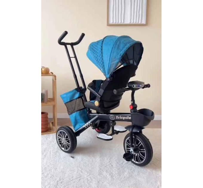 Детский велосипед-коляска с родительской ручкой Baby Tricyc KBQ-6170 поворотное сиденье, свет, музыка, 2 цвета