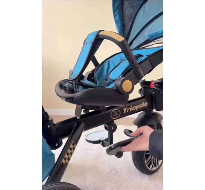Детский велосипед-коляска с родительской ручкой Baby Tricyc KBQ-6170 поворотное сиденье, свет, музыка, 2 цвета