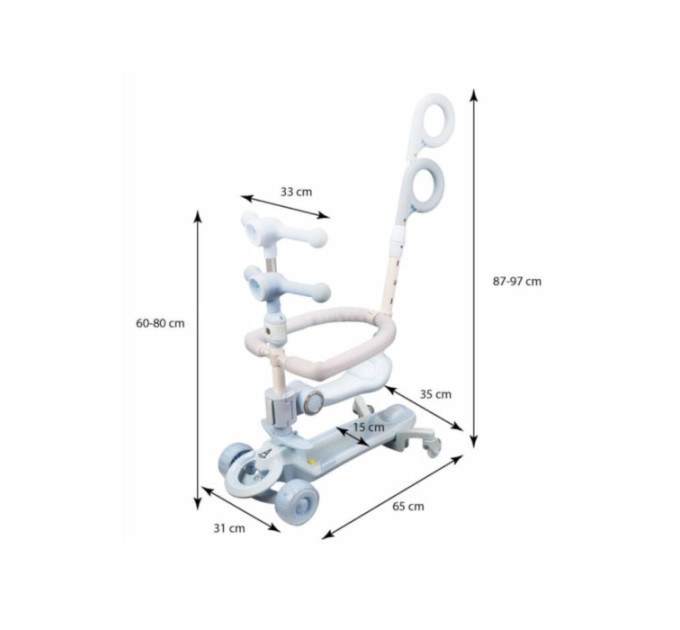 Детский самокат CITY LINE Baby Care 388 4в1, с родительской ручкой, сиденьем, LED-подсветкой и корзинкой