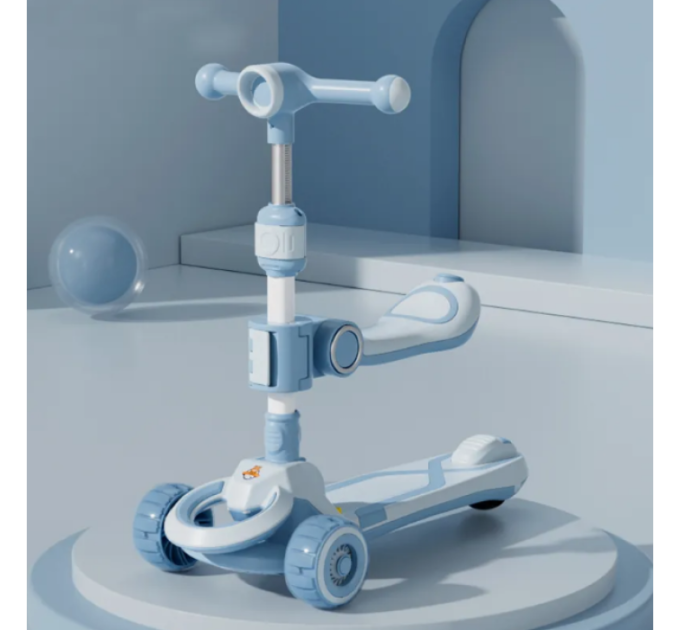 Детский самокат CITY LINE Baby Care 388 4в1, с родительской ручкой, сиденьем, LED-подсветкой и корзинкой
