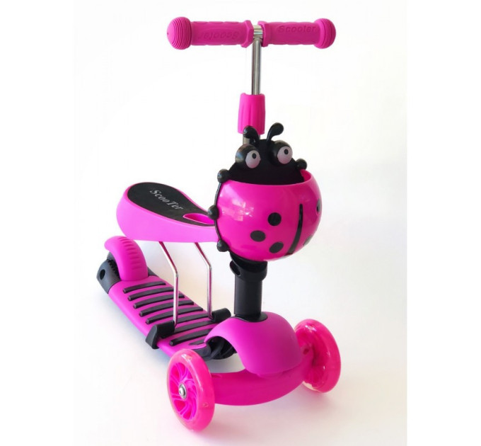 Самокат-беговел 2 в 1 QD ScooTer божья коровка складной для деток от 3 лет