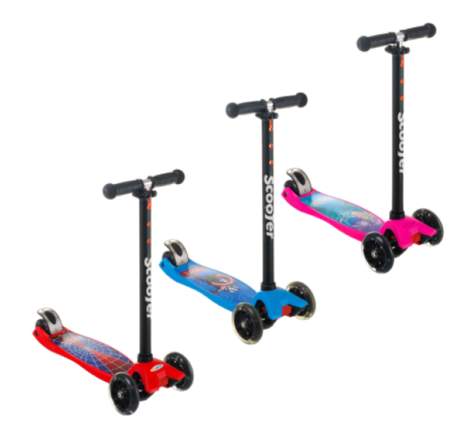 Дитячий самокат Scooter 0072R підсвічування коліс супер герої